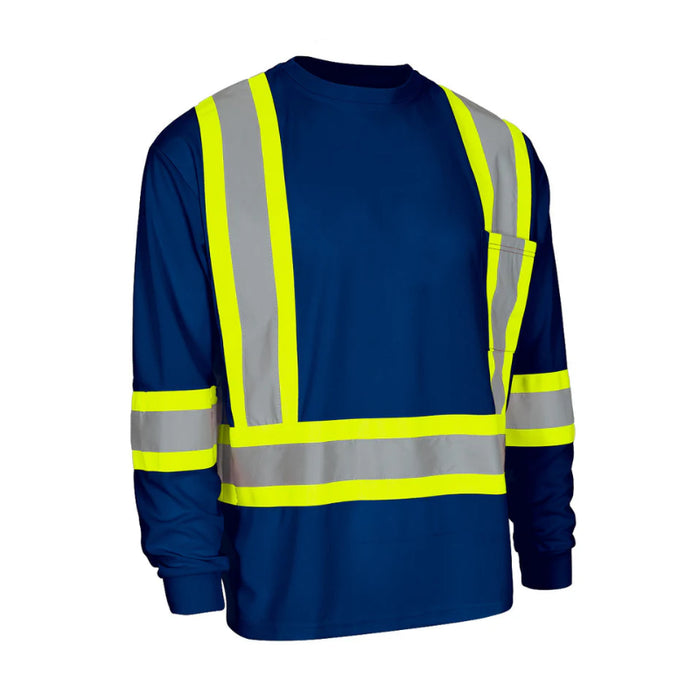 Forcefield® Hi Vis Crew Neck Long Sleeve Safety Tee Shirt with Chest Pocket - CBECSALS