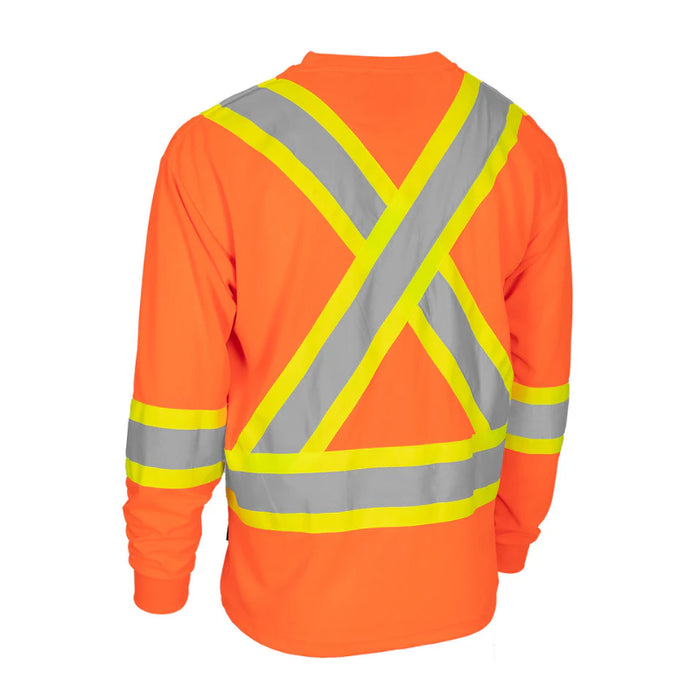 Forcefield® Hi Vis Crew Neck Long Sleeve Safety Tee Shirt with Chest Pocket - CBECSALS