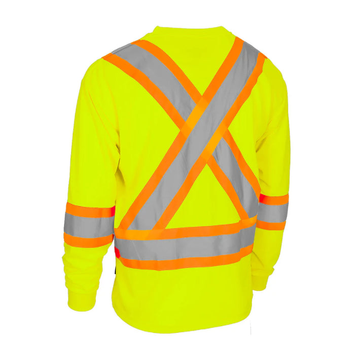 Forcefield® Hi Vis Crew Neck Long Sleeve Safety Tee Shirt with Chest Pocket - CBECSALS