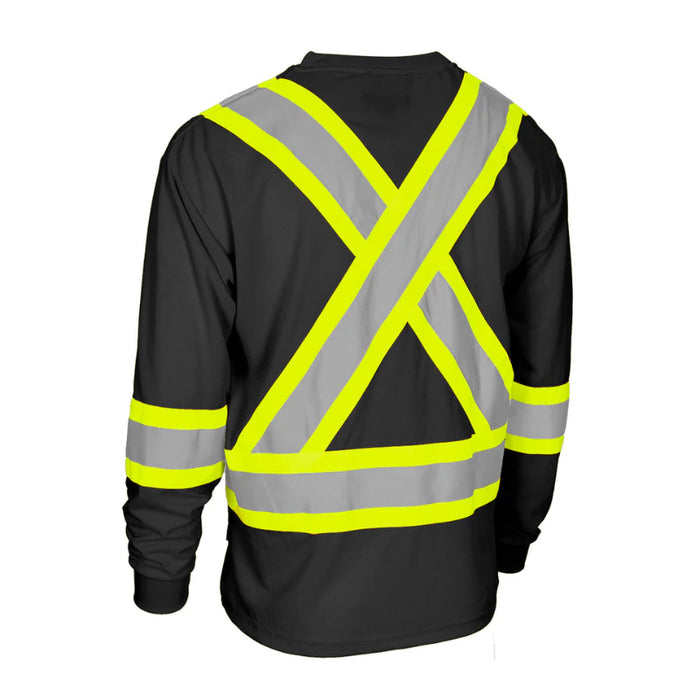 Forcefield® Hi Vis Crew Neck Long Sleeve Safety Tee Shirt with Chest Pocket - CBECSALS