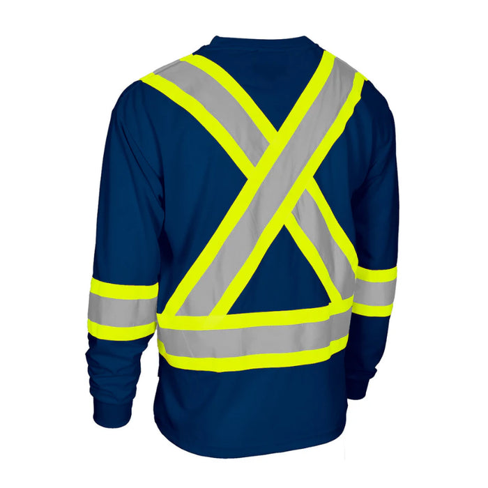 Forcefield® Hi Vis Crew Neck Long Sleeve Safety Tee Shirt with Chest Pocket - CBECSALS