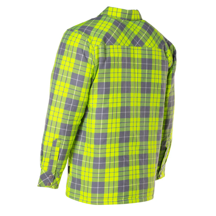 Forcefield® Hi Vis Lime Plaid Quilted Flannel Shirt Jacket with Front Zip - LC53QFZHT-HV