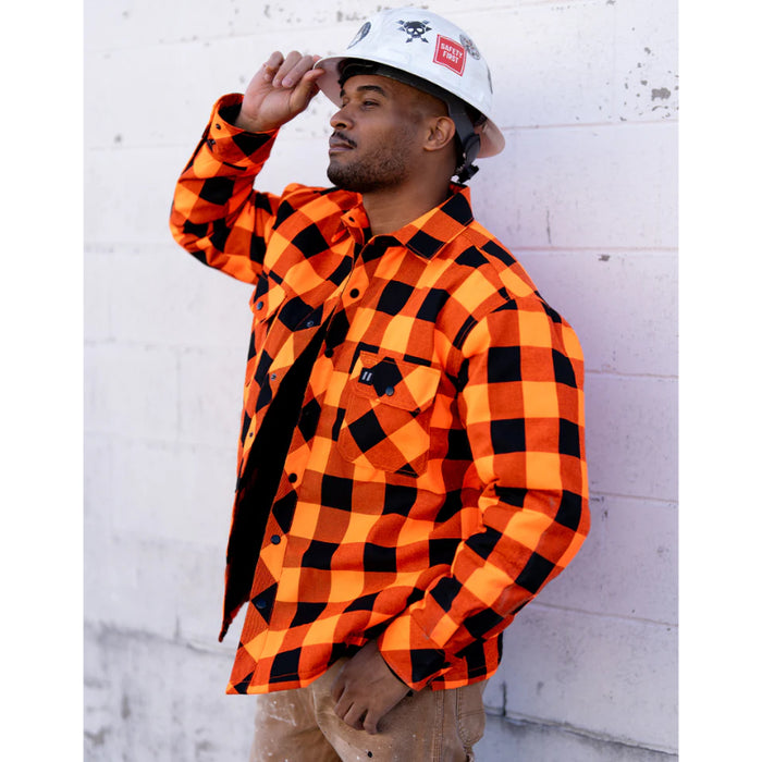 Forcefield® Hi Vis Orange/Black Buffalo Plaid Quilted Flannel Shirt Jacket - LC53QF-BPORBK