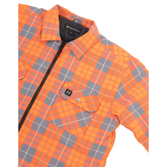 Forcefield® Hi Vis Orange Plaid Quilted Flannel Shirt Jacket with Front Zip - 024-LC53QFZHT-HVO