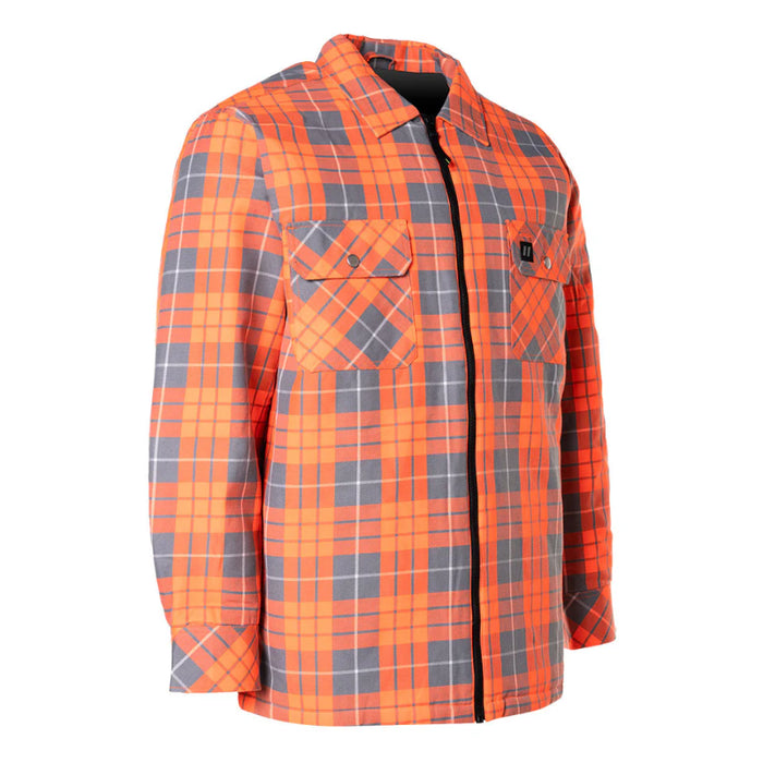 Forcefield® Hi Vis Orange Plaid Quilted Flannel Shirt Jacket with Front Zip - 024-LC53QFZHT-HVO
