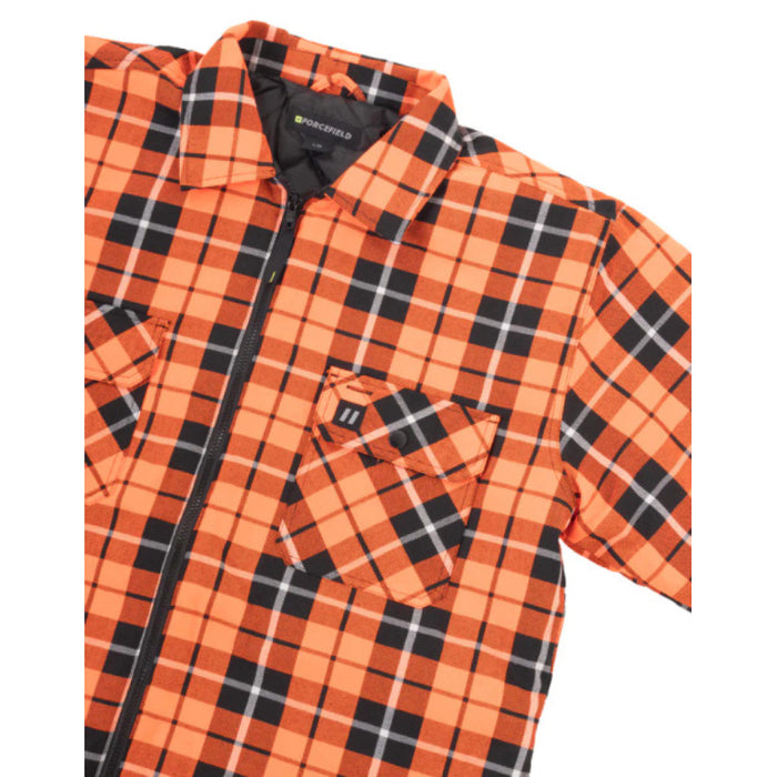 Forcefield® Hi Vis Orange Tartan Plaid Quilted Flannel Shirt Jacket with Front Zip - LC53QF-HOP