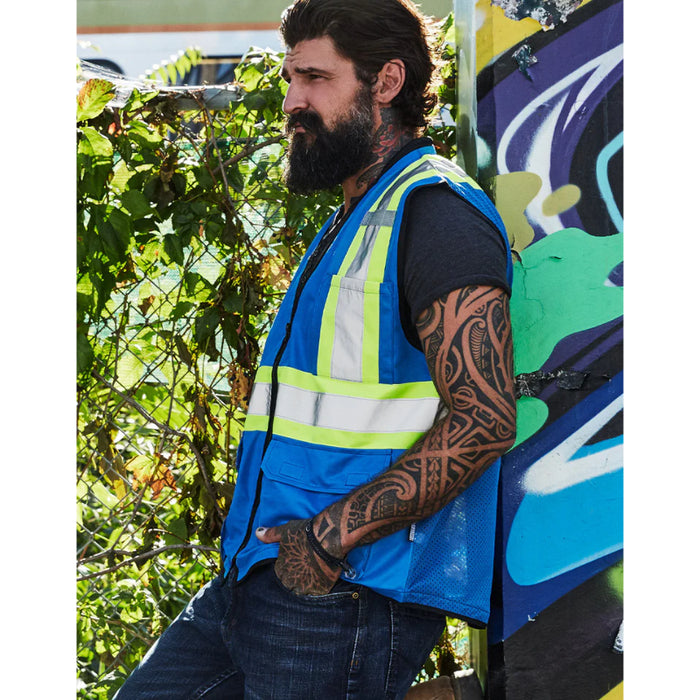 Forcefield® Hi Vis Tricot Polyester Traffic Safety Vest with Zipper Front - TV188