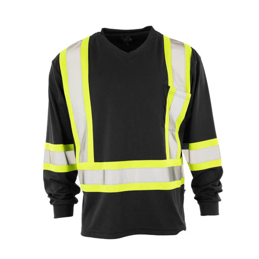 Forcefield® Hi Vis V-Neck Long Sleeve Safety Tee Shirt with Chest Pocket - BEPCSALS