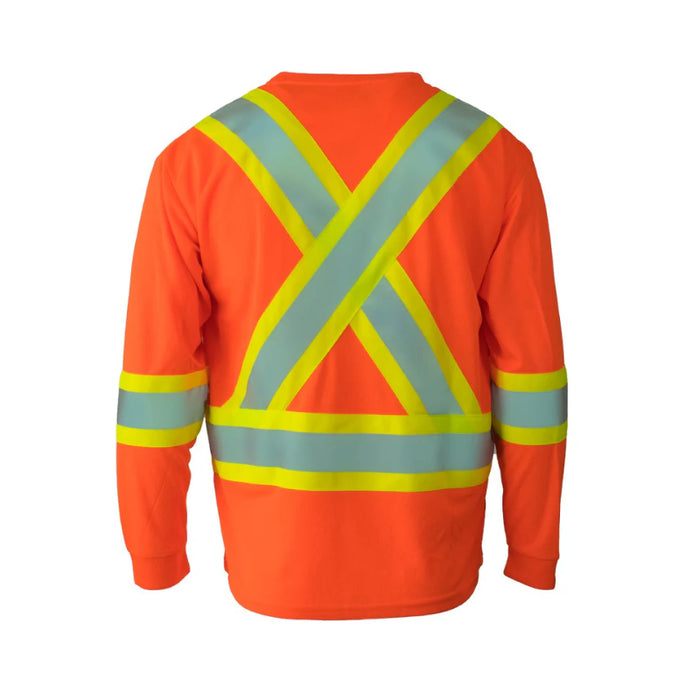 Forcefield® Hi Vis V-Neck Long Sleeve Safety Tee Shirt with Chest Pocket - BEPCSALS