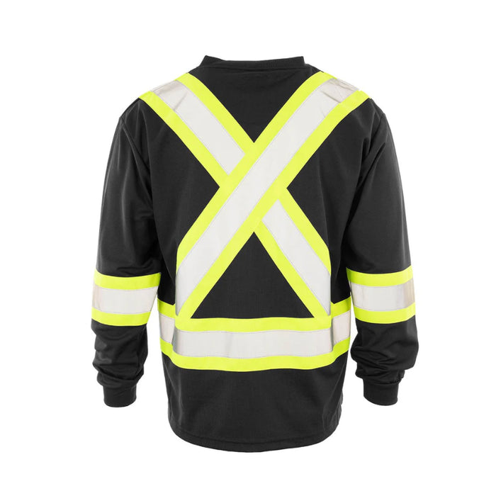 Forcefield® Hi Vis V-Neck Long Sleeve Safety Tee Shirt with Chest Pocket - BEPCSALS