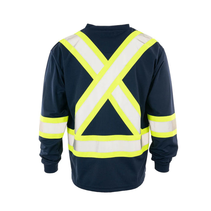 Forcefield® Hi Vis V-Neck Long Sleeve Safety Tee Shirt with Chest Pocket - BEPCSALS