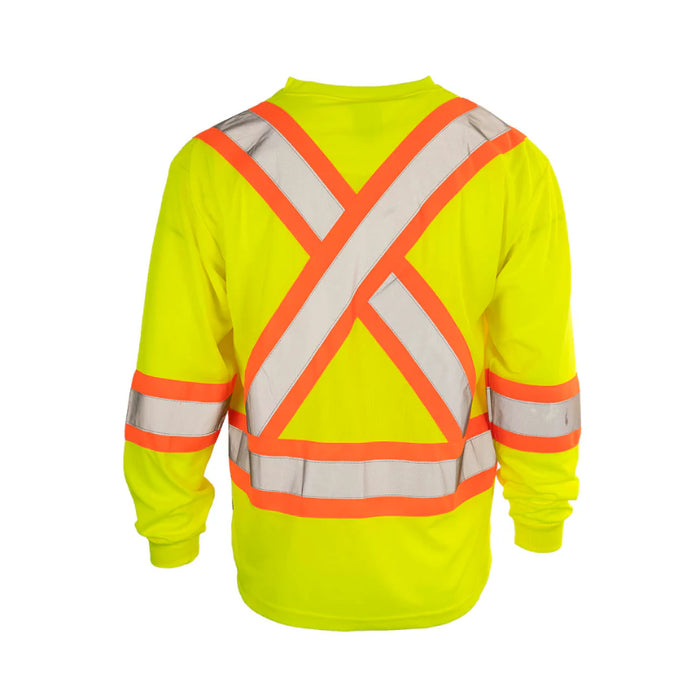 Forcefield® Hi Vis V-Neck Long Sleeve Safety Tee Shirt with Chest Pocket - BEPCSALS