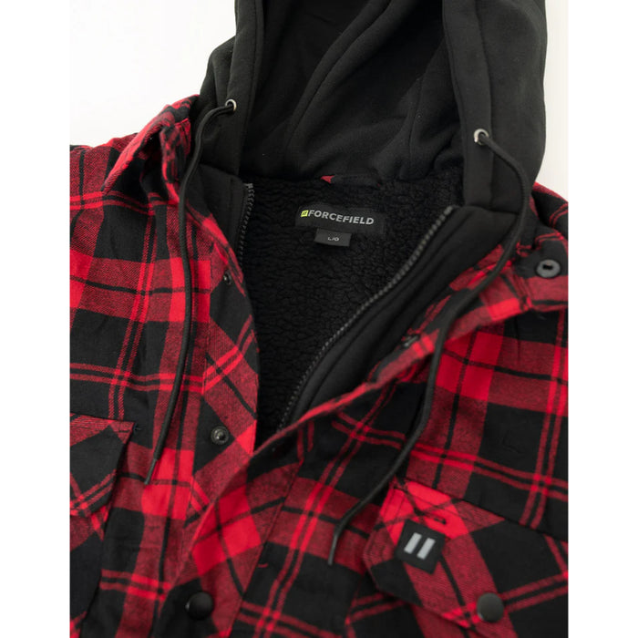 Forcefield® Red Hooded Plaid Sherpa-lined Flannel Shirt Jacket - LC696QHSH