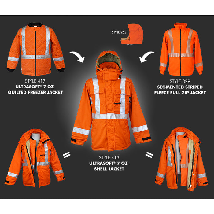 IFR Workwear® 3 In 1 Hi Vis Parka -Hi-Vis Jacket - X Back Style 513 - Orange