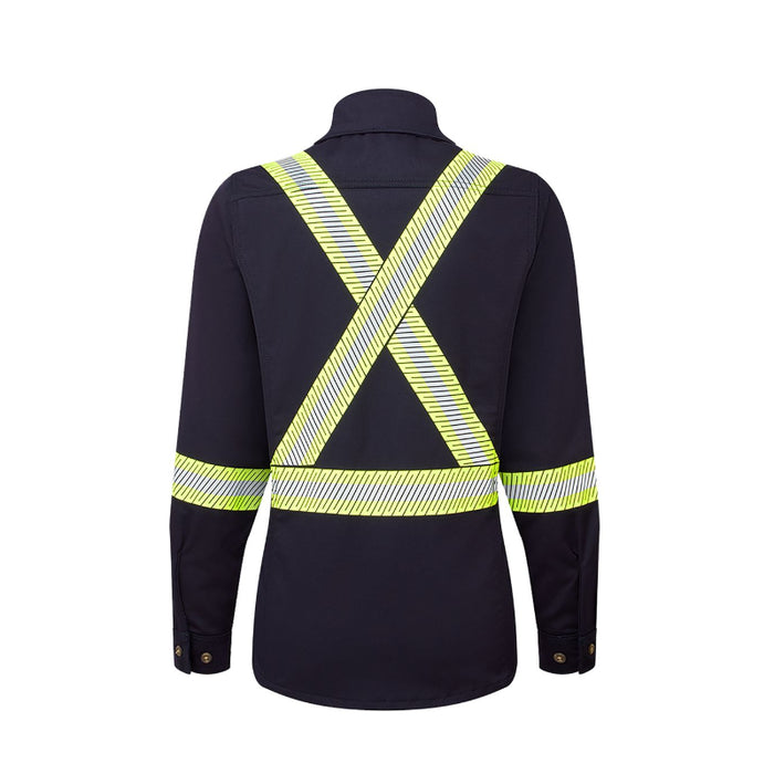 IFR Workwear® FR Women’s Avenger 7 oz Deluxe Segmented Striped  Shirt - Navy  - 673