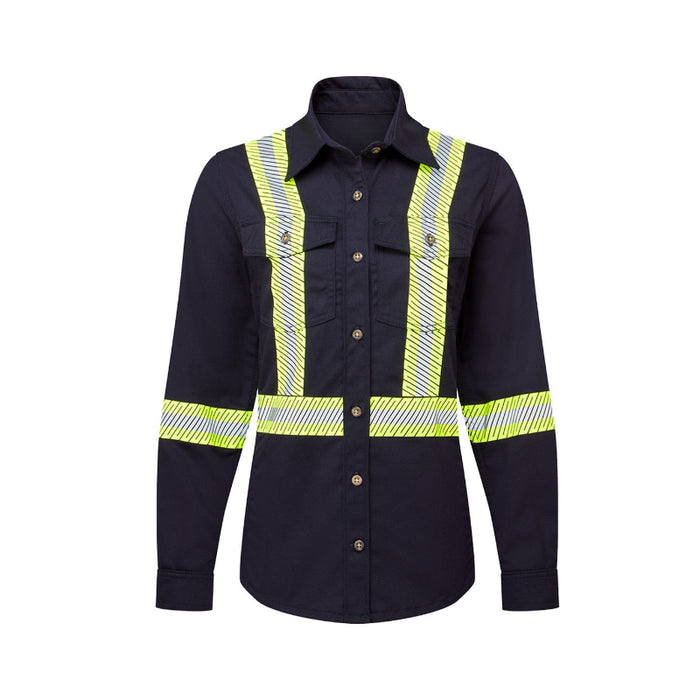 IFR Workwear® FR Women’s Avenger 7 oz Deluxe Segmented Striped  Shirt - Navy  - 673