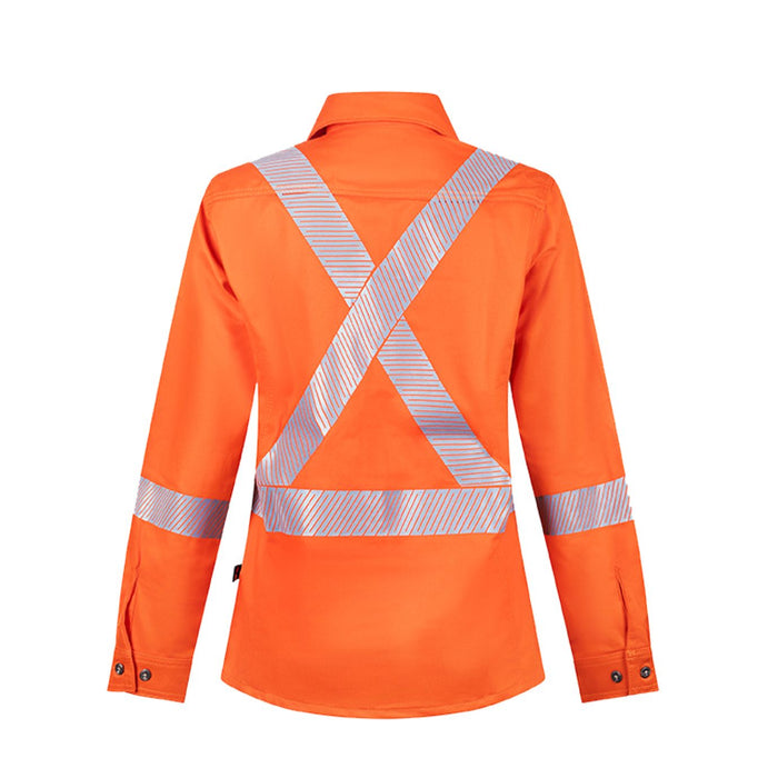 IFR Workwear® FR Women’s Avenger 7 oz Deluxe Segmented Striped Hi-Vis Shirt - Orange - 471