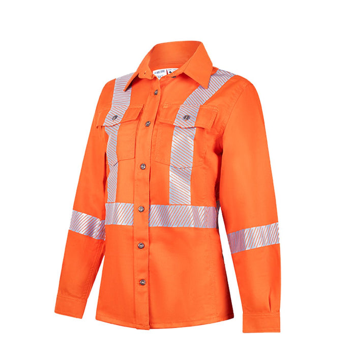 IFR Workwear® FR Women’s Avenger 7 oz Deluxe Segmented Striped Hi-Vis Shirt - Orange - 471