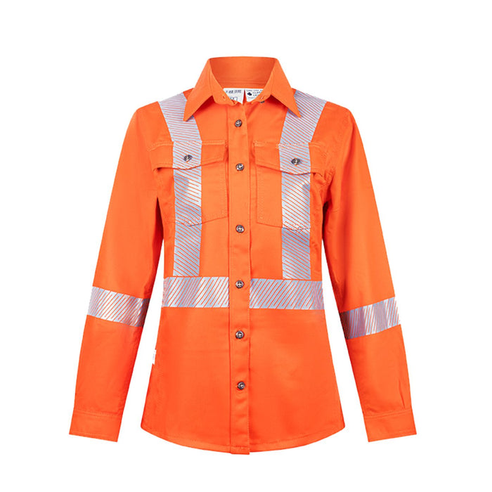 IFR Workwear® FR Women’s Avenger 7 oz Deluxe Segmented Striped Hi-Vis Shirt - Orange - 471