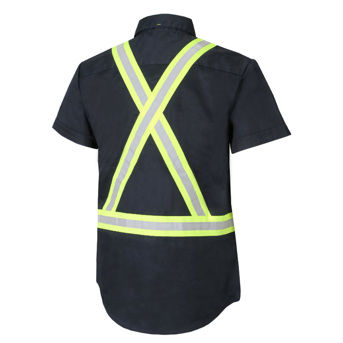 Jackfield® Unlined Short Sleeve Hi Vis Shirt with Plastic Buttons and Reflective Stripes - 70-211R