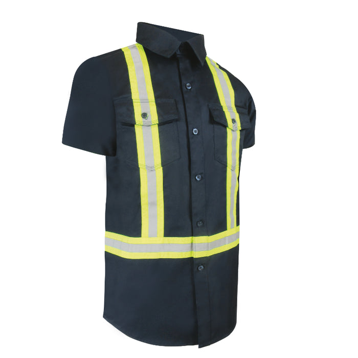 Jackfield® Unlined Short Sleeve Hi Vis Shirt with Plastic Buttons and Reflective Stripes - 70-211R