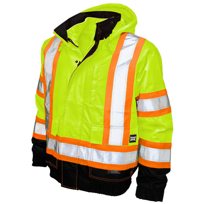 Tough Duck Poly Oxford 3-In-1 Hi-Vis Safety Bomber Jacket with Fleece Liner - S413