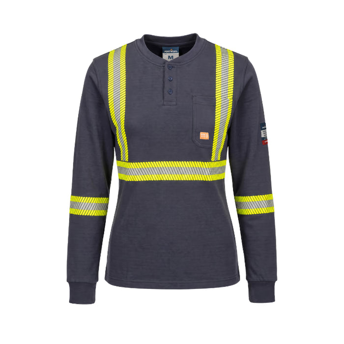 Portwest® Bizflame® Knit Women’s 2" FR Segmented Safety Henley - Navy - FR773