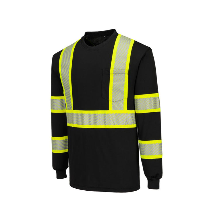 Portwest® Iona Segmented Tape Long Sleeve Safety T-Shirt L/S - Black - CB113