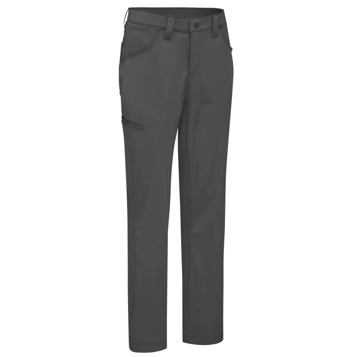 A pair of dark charcoal gray cargo pants shown flat against a solid white background.
