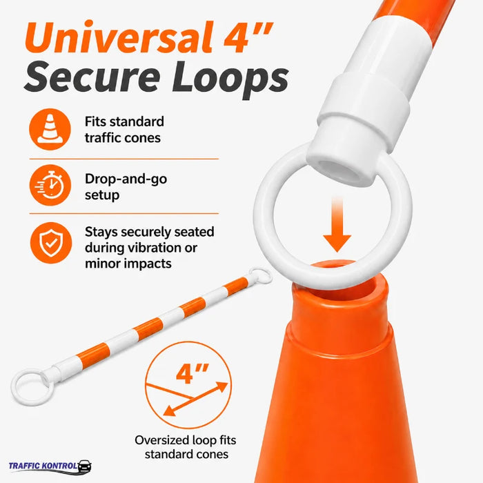 Retractable Traffic Cone Bar - 6' - 10' Feet Adjustable - Orange / White