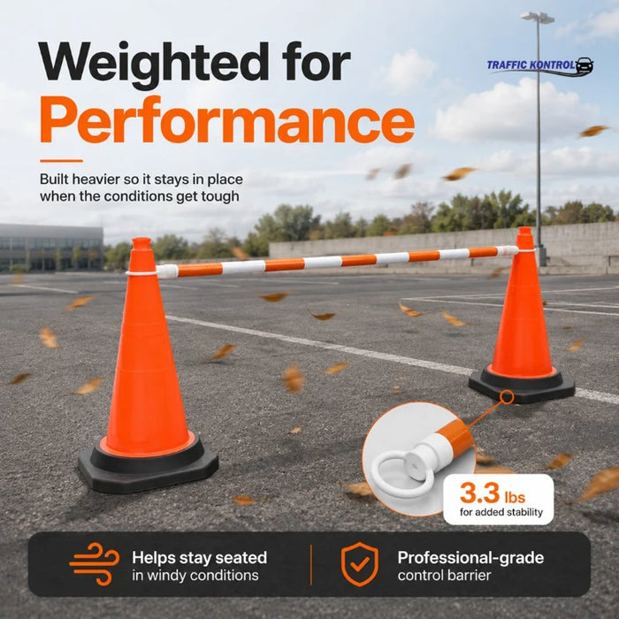 Retractable Traffic Cone Bar - 6' - 10' Feet Adjustable - Orange / White