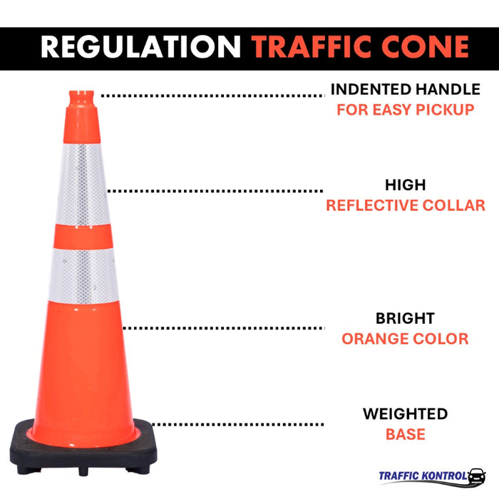 28" Traffic Safety Cone - 7 Lbs - Safety Orange Pylon - 6" + 4" Inch Reflective Collars - Bulk Pallet
