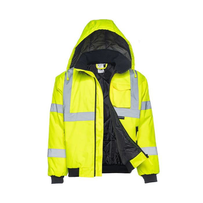 Hi Vis Waterproof Winter Bomber Jacket - ANSI Class 3 - Safety Hi-Vis Lime