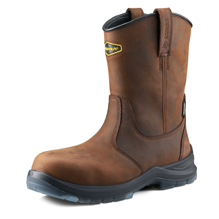 Terra® Men's Murphy Wellington Waterproof Composite Toe Pull-On Safety Work Boot - Dark Brown - 1283DB