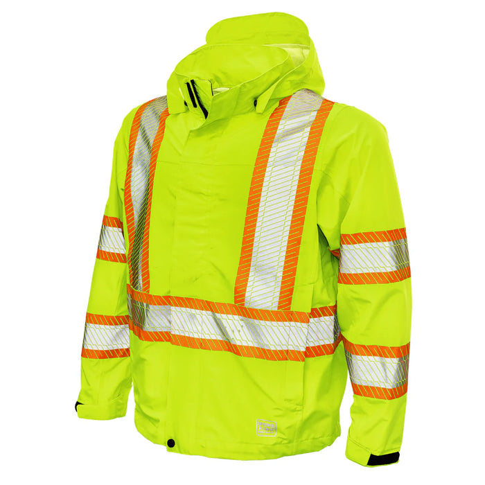 Tough Duck Packable Ripstop Safety Rain Jacket with Quick Release Hoodie - SJ05