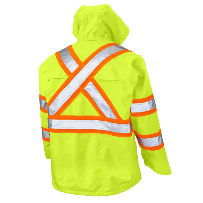 Tough Duck Premium Ripstop Safety Rain Jacket with Quick Release Hoodie - SJ35