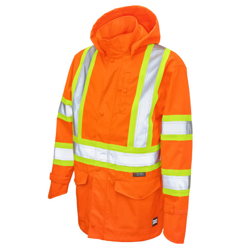 Tough Duck Premium Ripstop Safety Rain Jacket with Quick Release Hoodie - SJ35