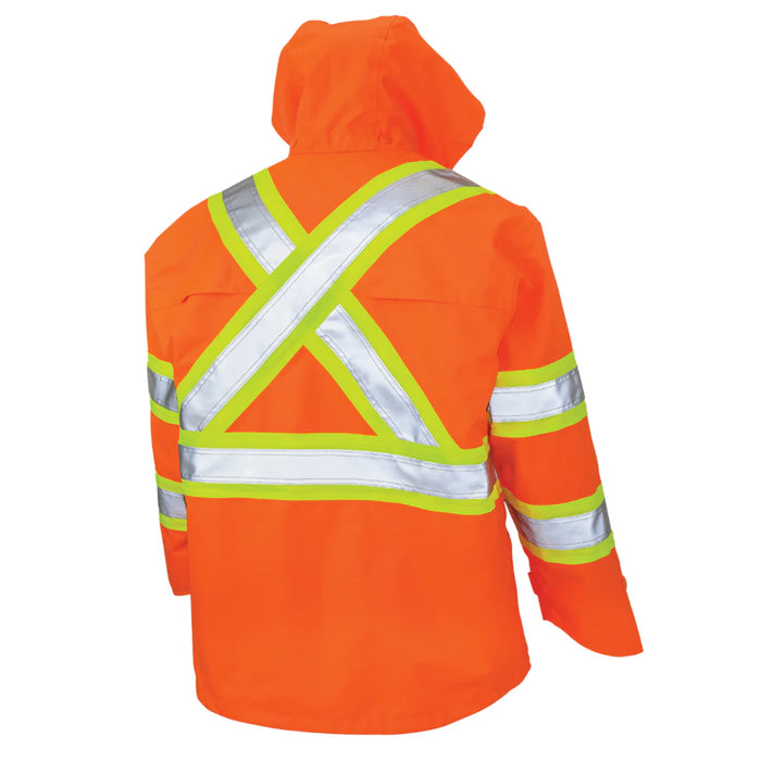 Tough Duck Premium Ripstop Safety Rain Jacket with Quick Release Hoodie - SJ35