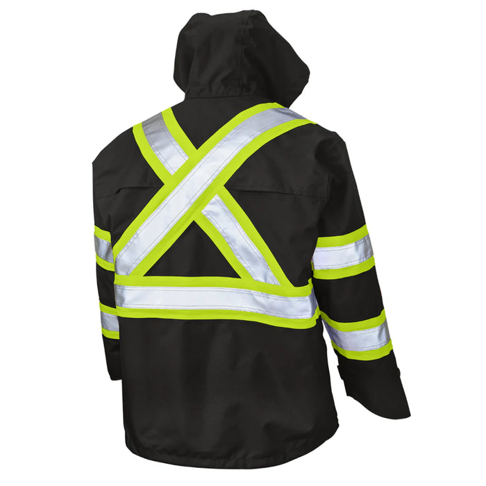 Tough Duck Premium Ripstop Safety Rain Jacket with Quick Release Hoodie - SJ35