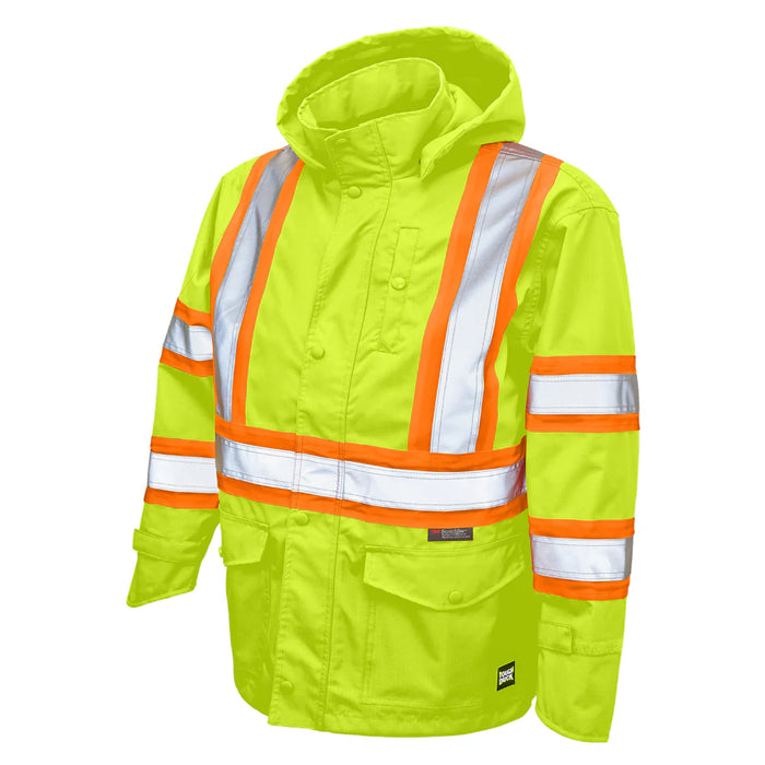 Tough Duck Premium Ripstop Safety Rain Jacket with Quick Release Hoodie - SJ35