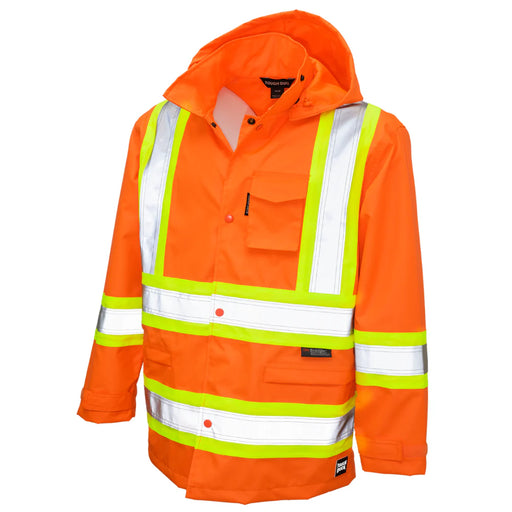 Tough Duck Ripstop Safety Rain Jacket with Quick Release Hoodie - S372