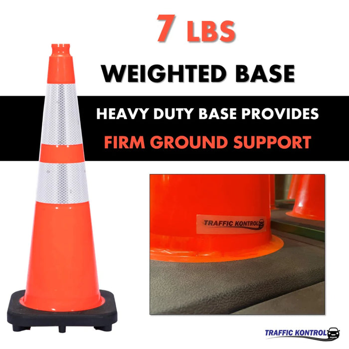 28" Traffic Safety Cone - 7 Lbs - Orange - 6" + 4" Inch Reflective Collars - Bulk Pallet