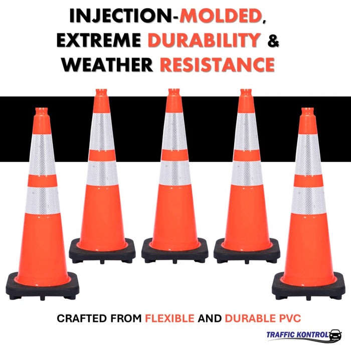 36" Traffic Cone - 12 Lbs - Safety Orange - 6" + 4" Inch Reflective Collars - Bulk Pallet