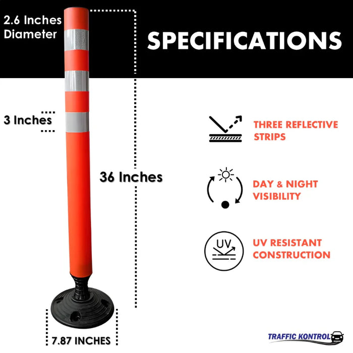 Flexible Delineator Post - 36" Height - Surface Mount - Orange