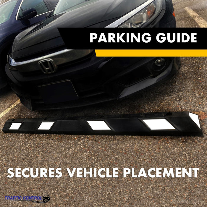 Parking Block - 6 Feet Long - Rubber Curb Wheel Stop - White Stripes