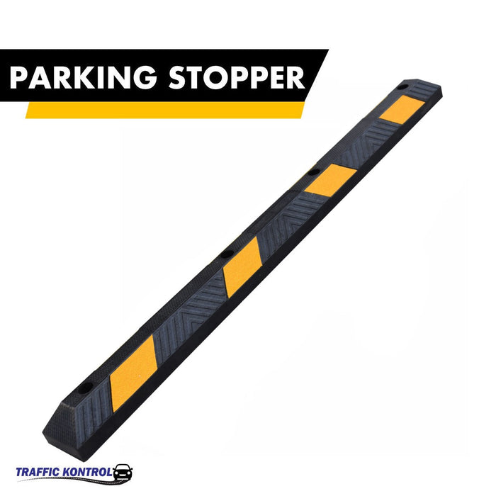 Parking Curb Block - 6 ft Long Wheel Stop - Yellow / Black Striped Rubber