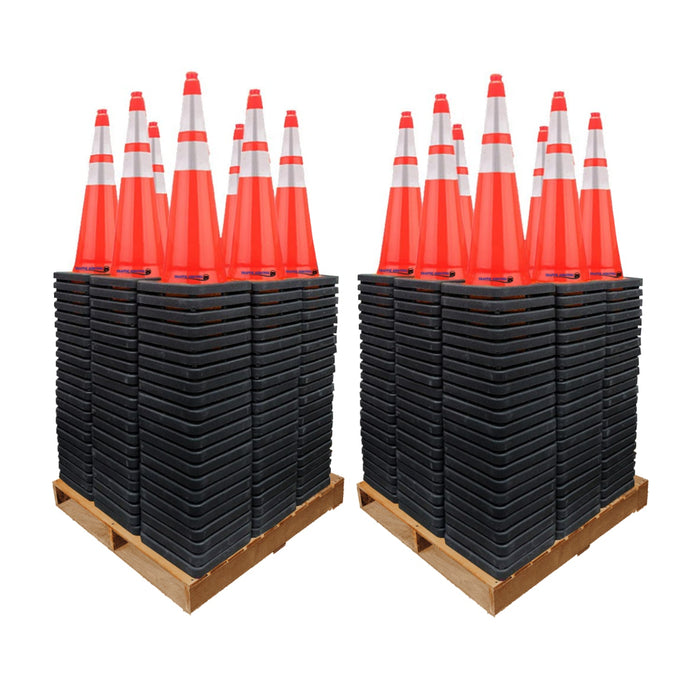 36" Traffic Cone - 12 Lbs - Safety Orange - 6" + 4" Inch Reflective Collars - Bulk Pallet