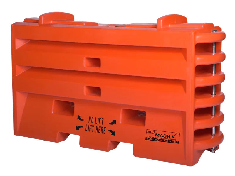 Traffix Devices Sentry Water Cable Barrier - 76" L x 43" H x 22" W - Fill Cap & Drain Plug - Orange