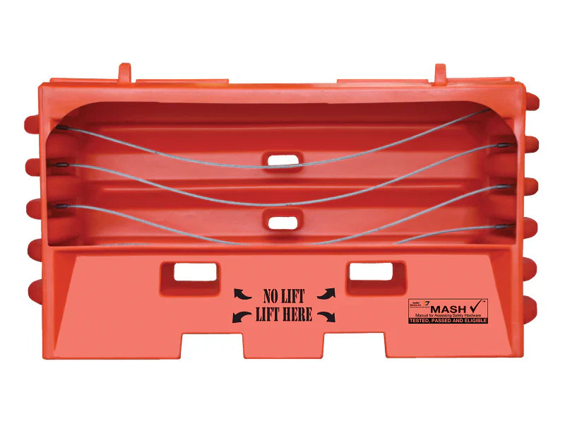 Traffix Devices Sentry Water Cable Barrier - 76" L x 43" H x 22" W - Fill Cap & Drain Plug - Orange