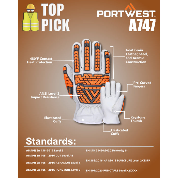 Portwest® Impact Goat Leather Cut Safety Glove A6 - A747